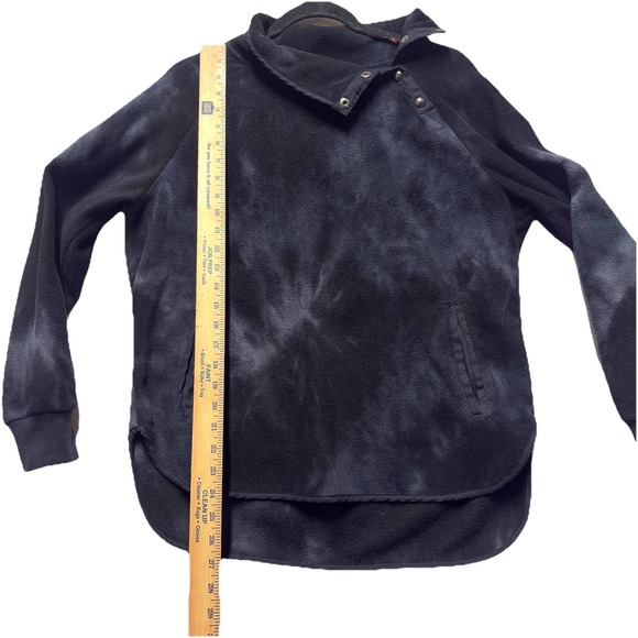 Fleece Pullover Women M Black Tie Dye Top Funnel Mock Neck Cozy Grunge Boho Chic - Picture 3 of 8